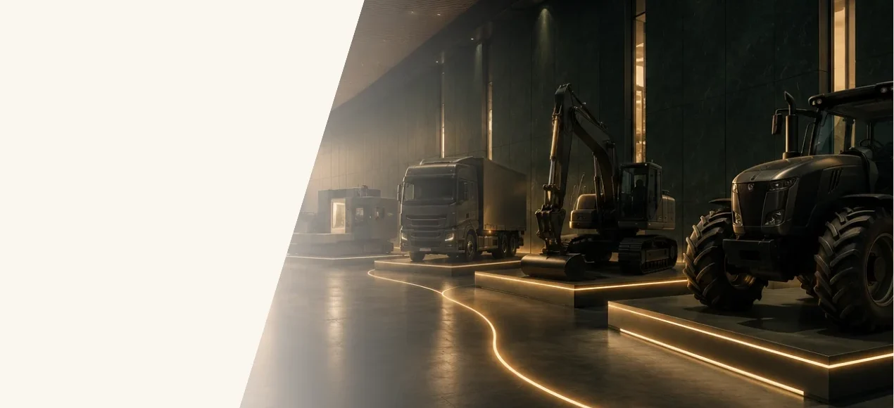 Showroom cu utilaje și echipamente reprezentând parteneriatele cu furnizorii și soluțiile de finanțare